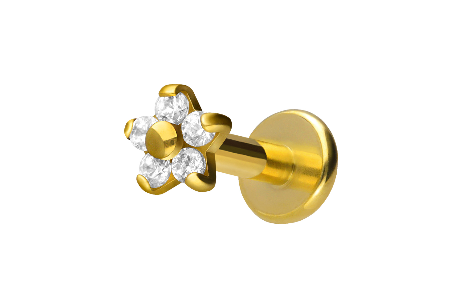 Titan Labret Piercing mit Innengewinde BLUME MIT 5 KRISTALLEN